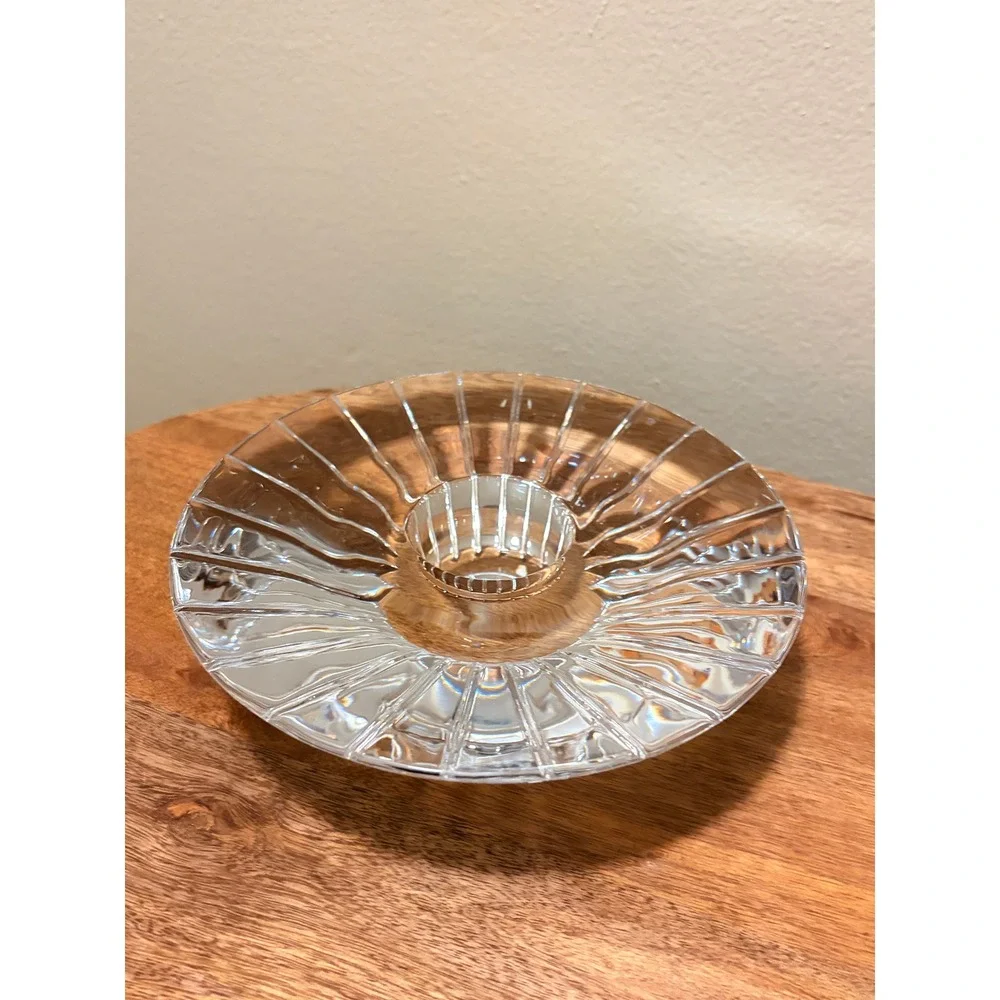Mikasa Lead Crystal Votive Candle Holder 7 Inch Ribbed Slovenia Sunburst Glass